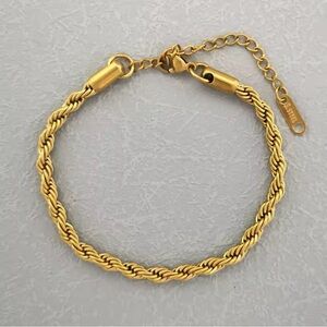 18K Twisted Gold Bracelet 4MM 7”+2” for Men and Women